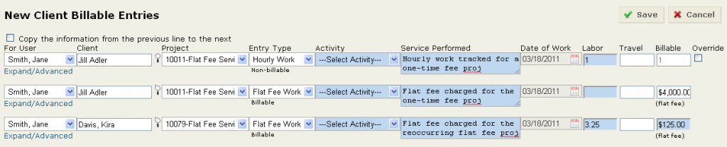 Flat Fee Projects in the Time Entry Batch