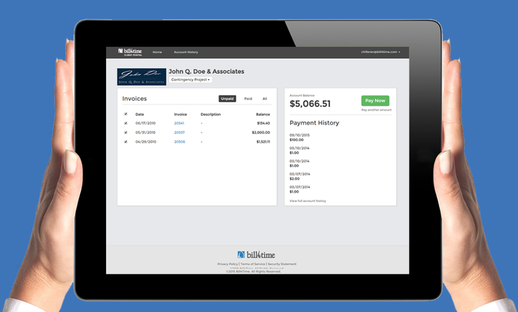Bill4Time Client Portal Dashboard Image