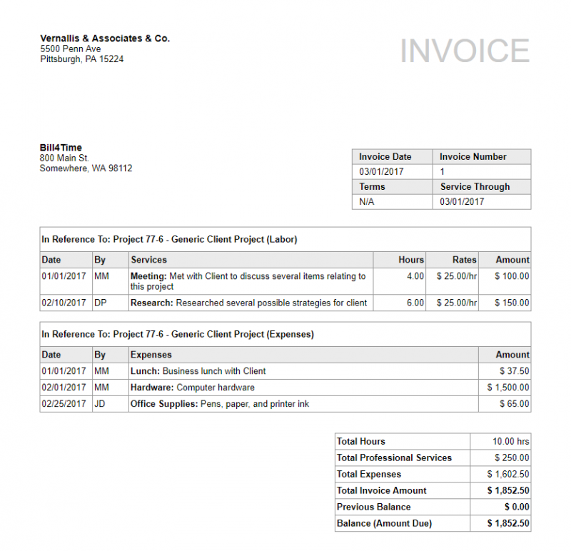 Sample Attorney Invoice