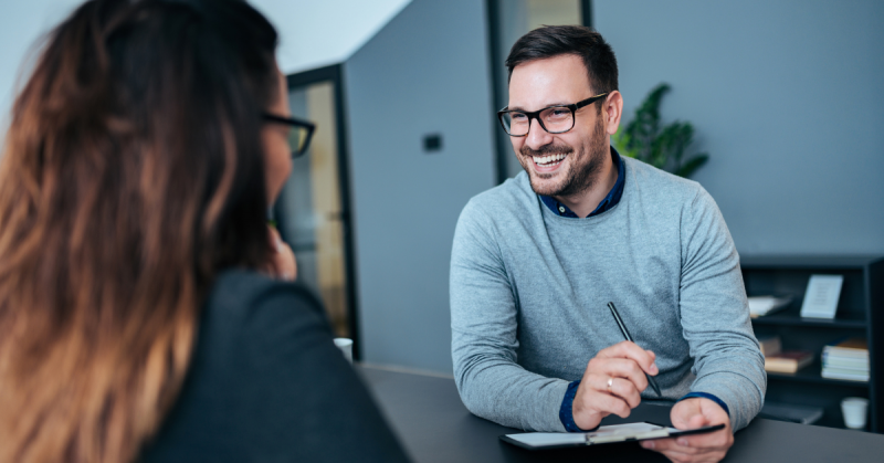 Two people in an interview