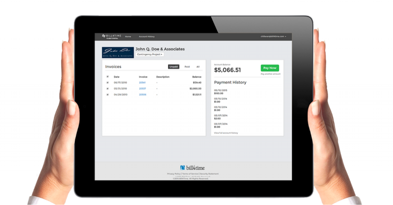 Bill4Time client portal on tablet