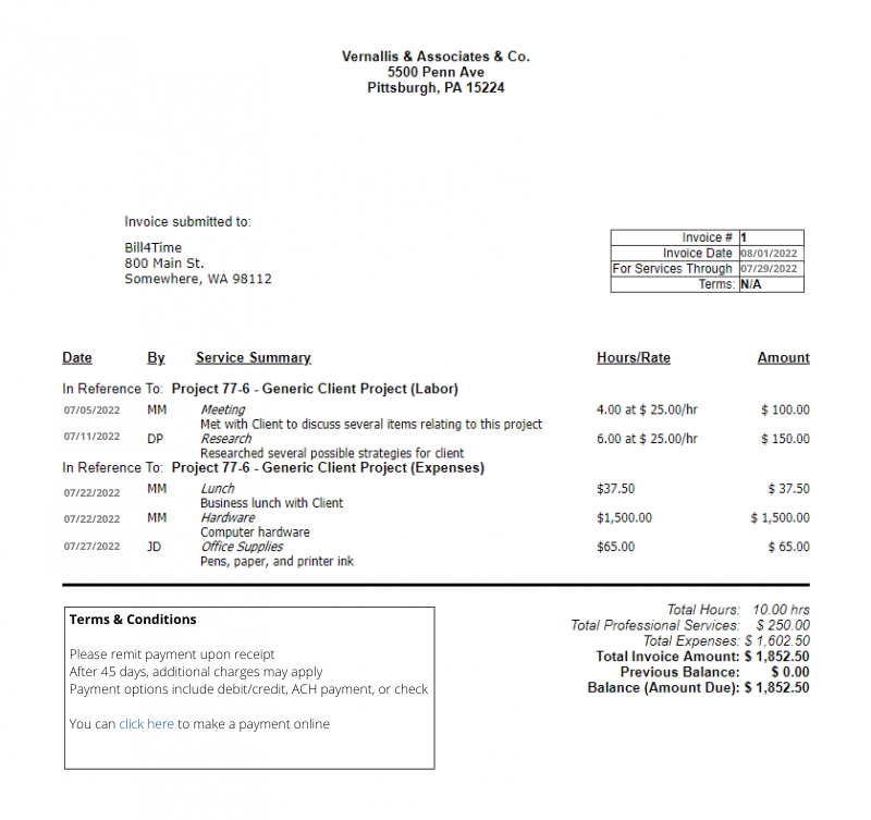Classic activity law firm invoice templates