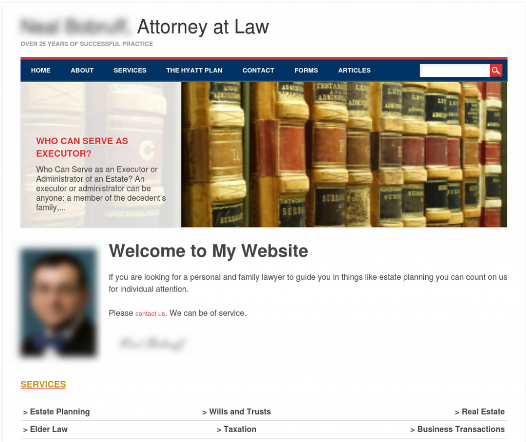 establishing your law practice: poor example - generic lawyer website homepage