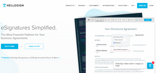 Hellosign Homepage