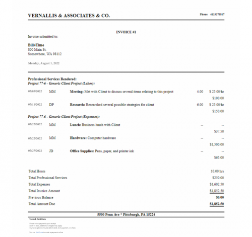 official law firm invoice templates
