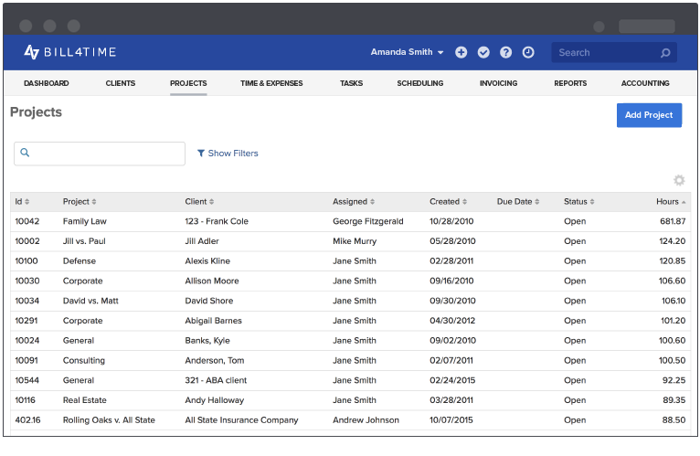 Legal Project Management Bill4Time Product Screenshot