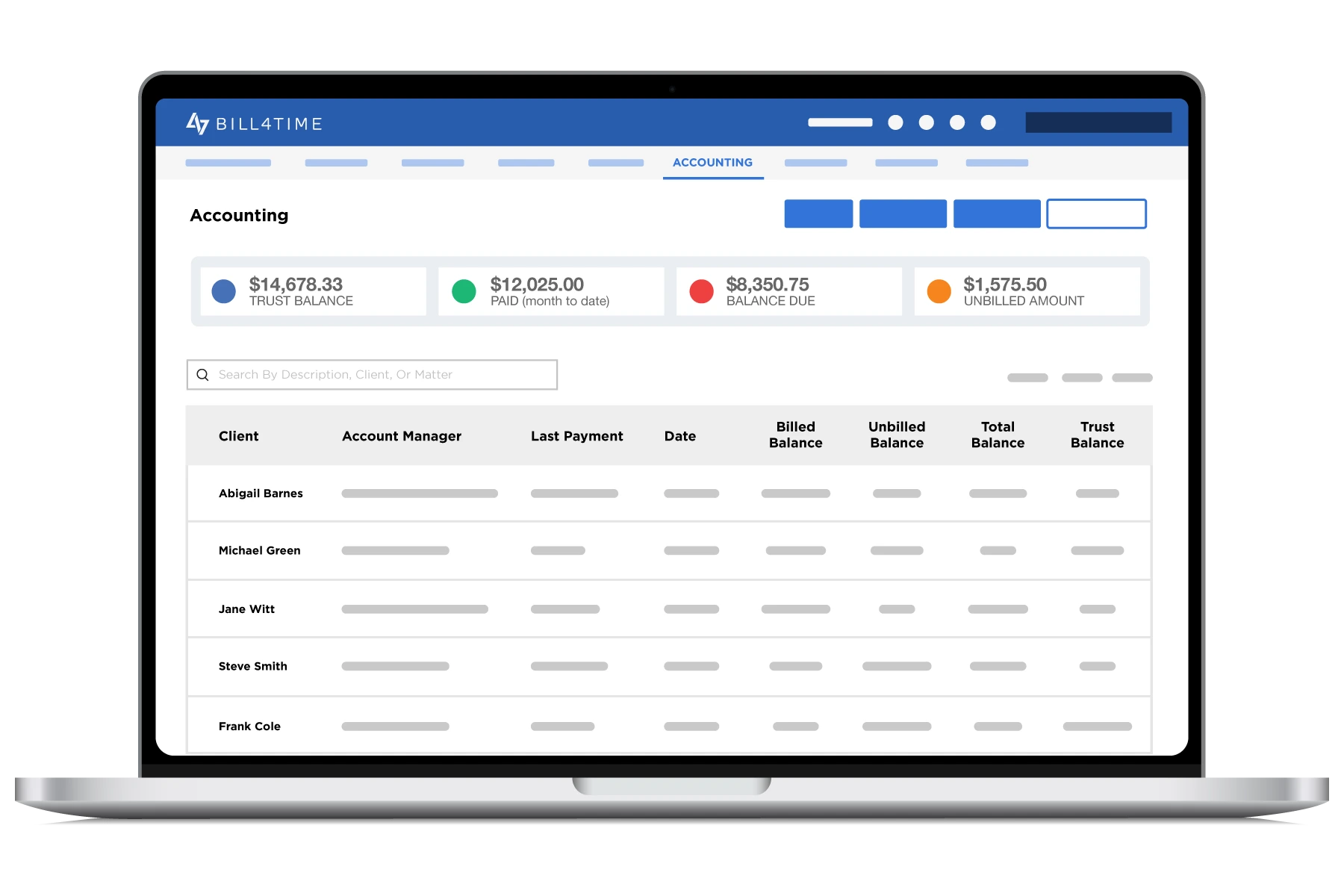 Bill4Time's accounting dashboard