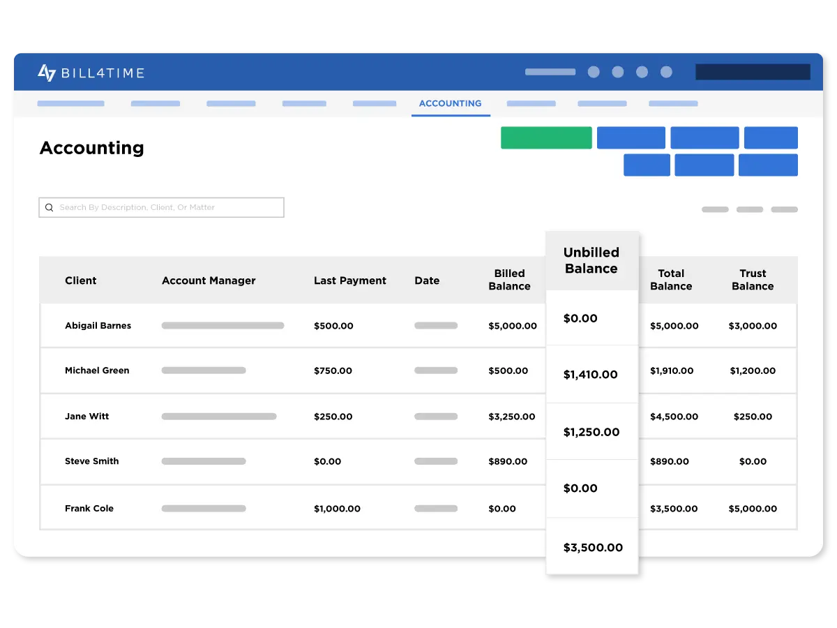 Unrealized balances popping out of Bill4Time's accounting dashboard