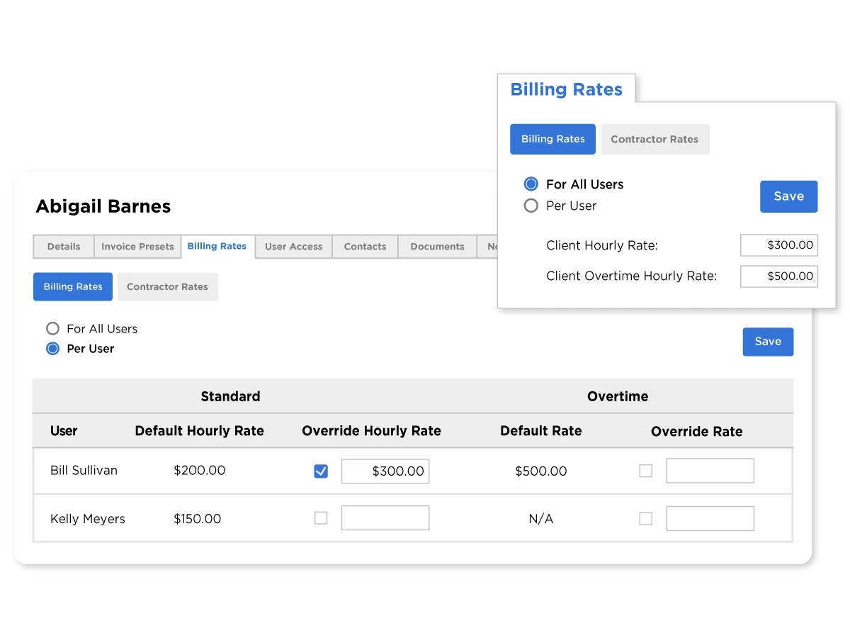 Setting up varying billing rates