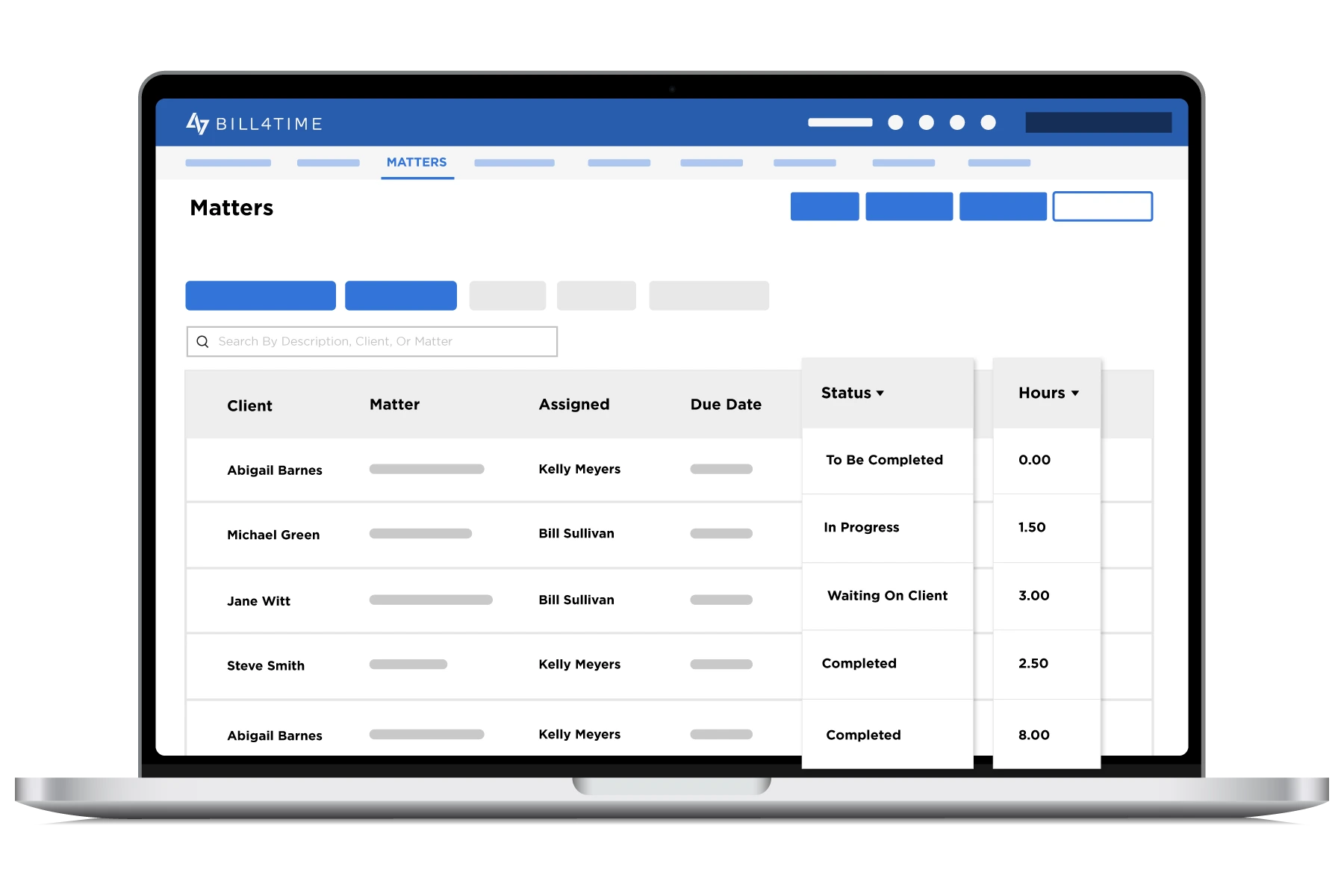 Bill4Time's matters dashboard