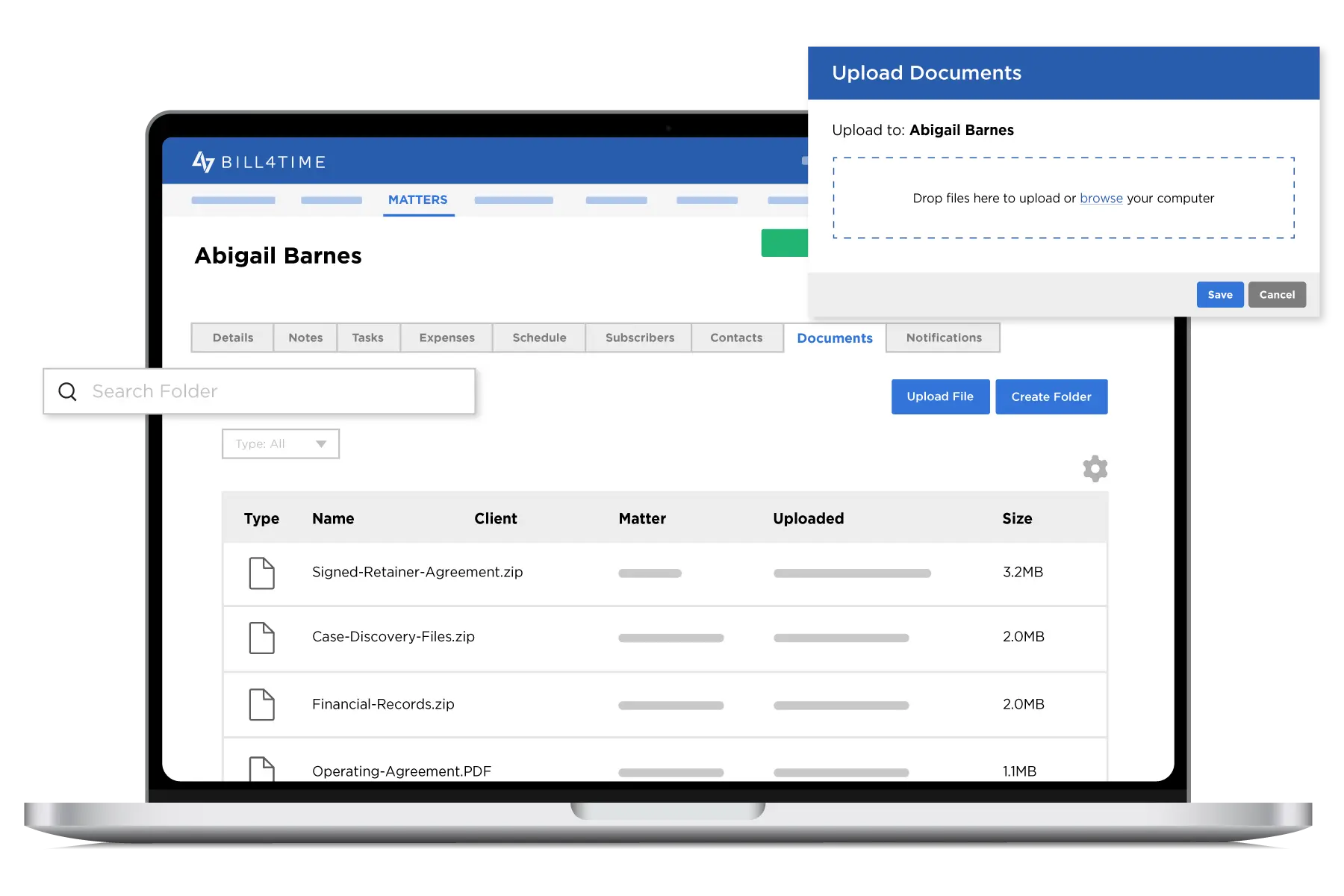 Bill4Time's document management dashboard