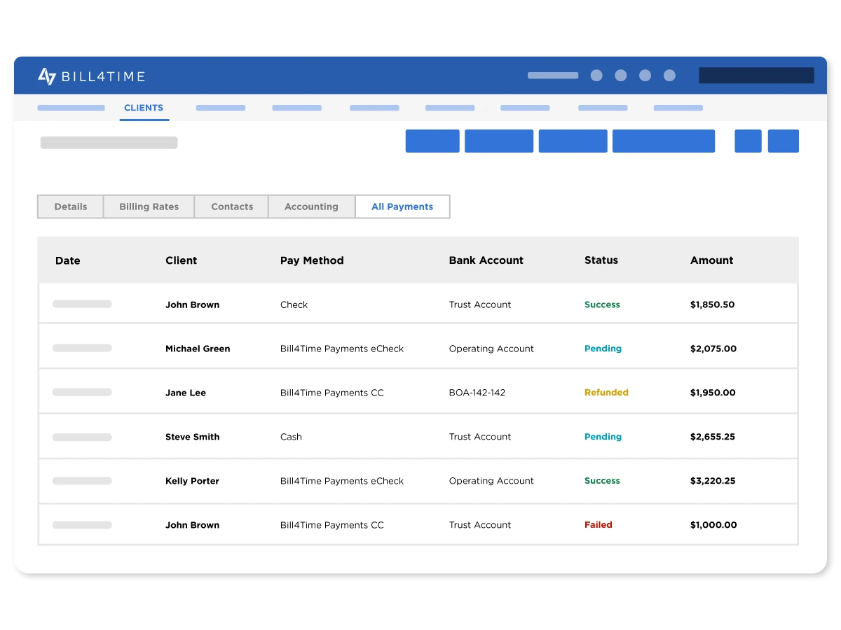 Bill4Time online payments dashboard