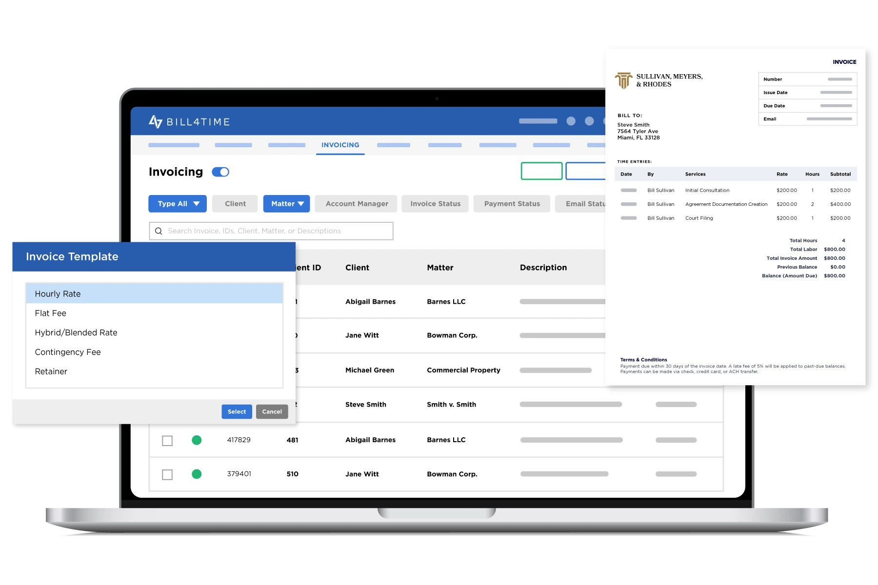 Creating an invoice from template list