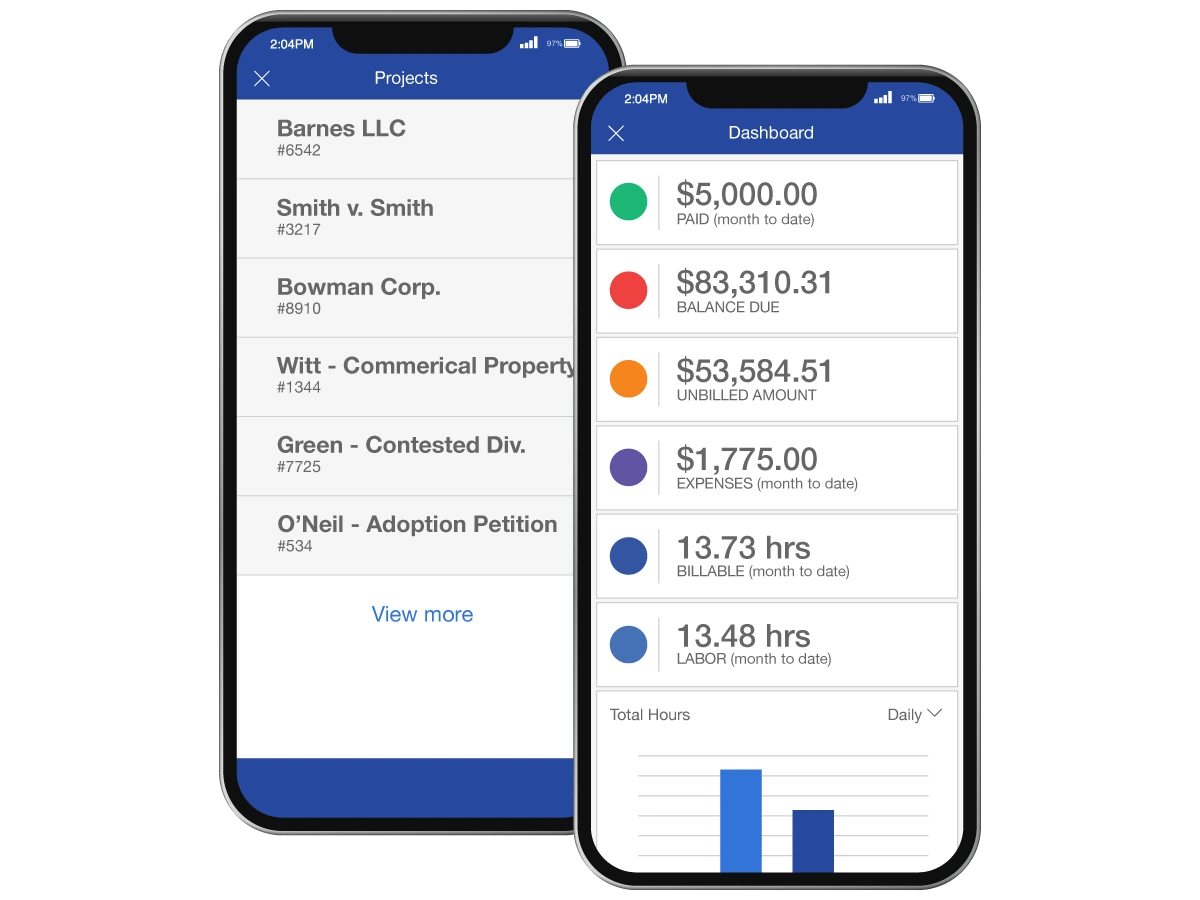 Client list and accounts on mobile app