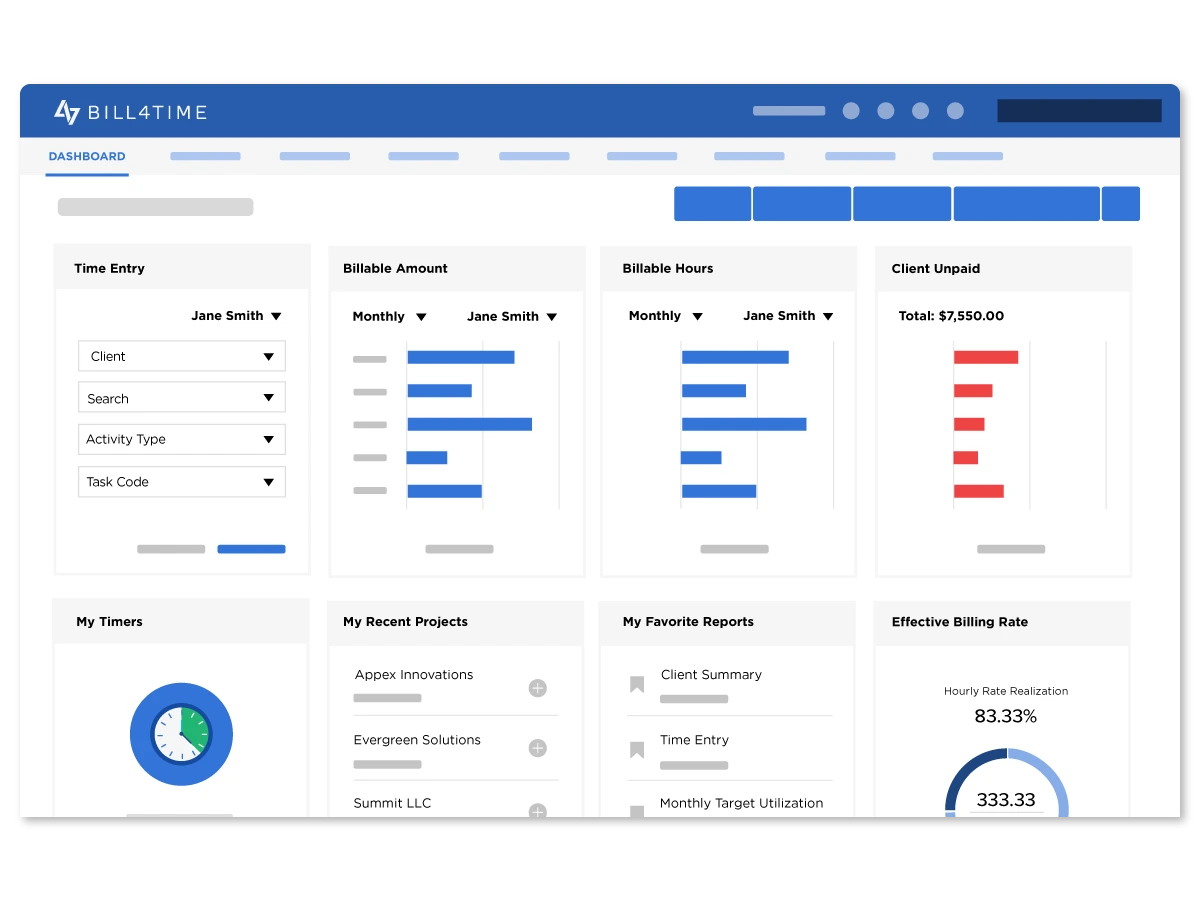 Bill4Time's dashboard
