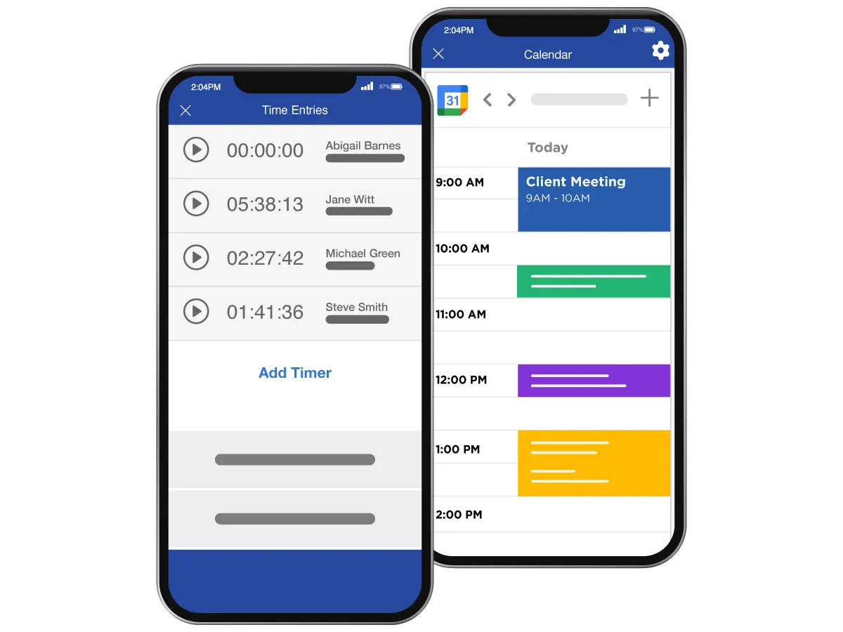 A list of timers on one phone, and a google calendar on the second phone