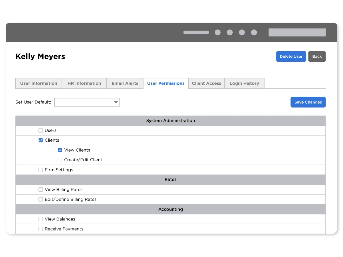 Permission controls in Bill4Time