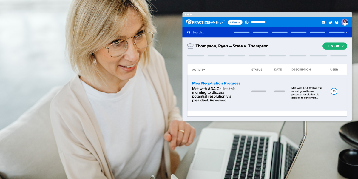 A woman lawyer looking at legal billing software from Bill4Time on her laptop