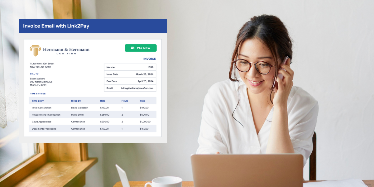 A female attorney tracking her hours using Bill4Time on her computer