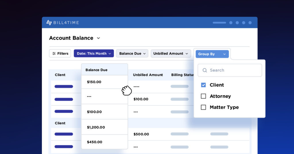 Graphic of moving columns and selecting filters in a Bill4Time report