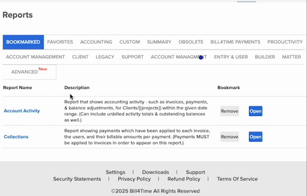 A GIF showing how to customize the columns and filter data of a Summary Report in Bill4Time