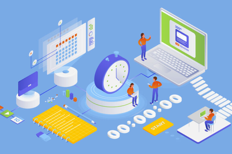 An illustration of lawyers using legal billing software to track their time