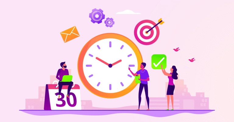 Attorneys around a clock discussing what is the best time tracking software for lawyers