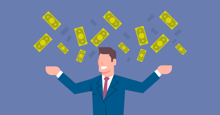 Illustration of a lawyer and money in the air.