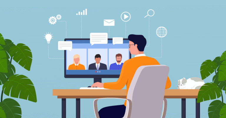 Attorney using virtual law office for remote client meetings and online legal practice benefits.