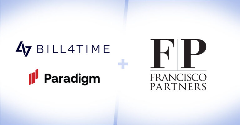 Bill4Time logo, Paradimg Logo, Francisco Partners Logo.