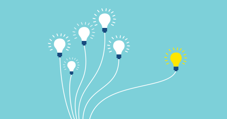 Floating lightbulbs symbolizing legal blog topic ideas and thought leadership for attorneys and law firms.